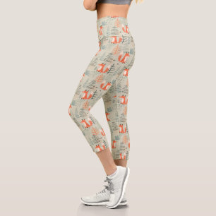 Niedlich Doodle Fox Forest Woodland Muster Capri Leggings