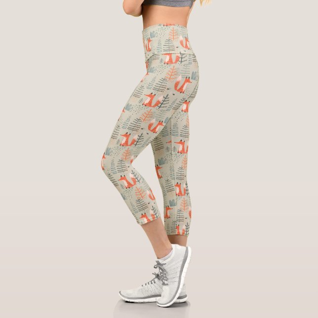 Niedlich Doodle Fox Forest Woodland Muster Capri Leggings (Links)
