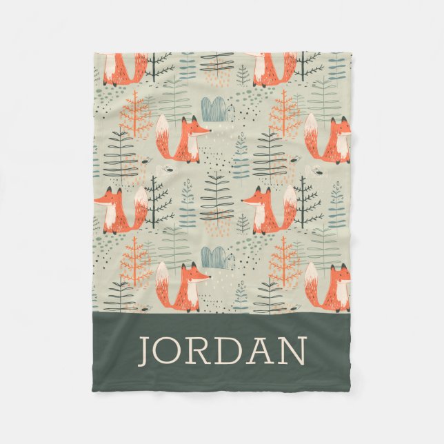 Niedlich Doodle Fox Forest Woodland Muster Fleecedecke (Vorderseite)