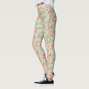 Niedlich Doodle Fox Forest Woodland Muster Leggings