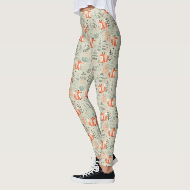 Niedlich Doodle Fox Forest Woodland Muster Leggings (Links)