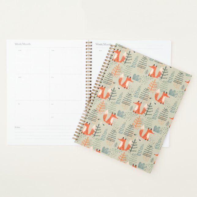 Niedlich Doodle Fox Forest Woodland Muster Planer (Anzeige)