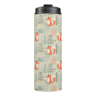 Niedlich Doodle Fox Forest Woodland Muster Thermosbecher