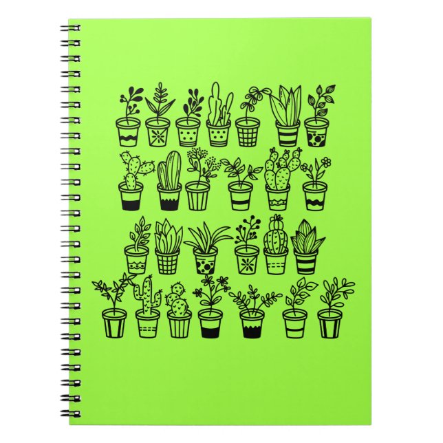 Niedlich Doodle Green Pflanze in Pots-Notebook Notizblock (Vorderseite)