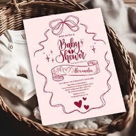 Niedlich Doodle Hand Drawn Bow Baby Dusche Einladung