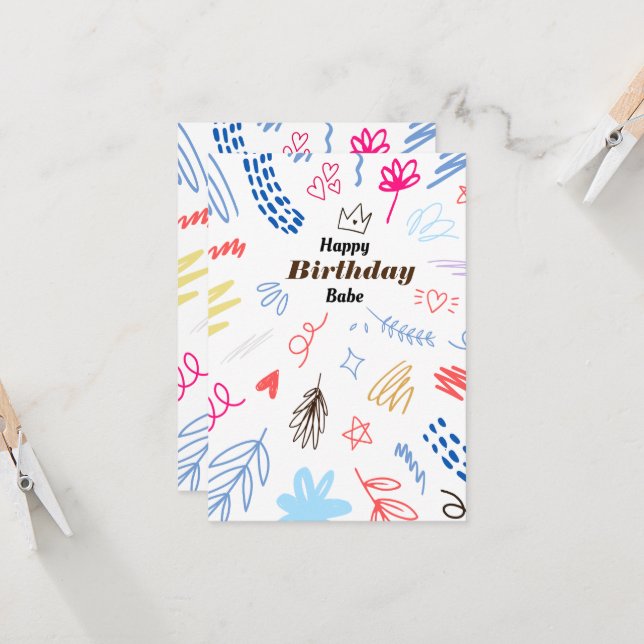 Niedlich Doodle Happy Birthday Card (Vorderseite/Rückseite Beispiel)