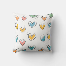 Niedlich Doodle Hearts Hand Zeichnete Liebe Farbig Kissen