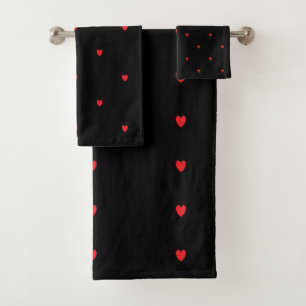 Niedlich Doodle Herzmuster Rot Schwarz Stilvoll H Badhandtuch Set