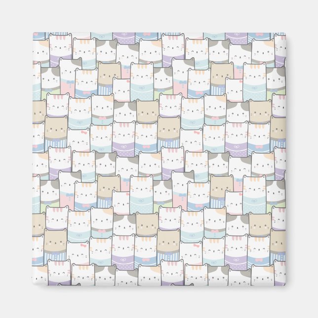 Niedlich Doodle Kitten Faces Pattern Magnet (Vorne)