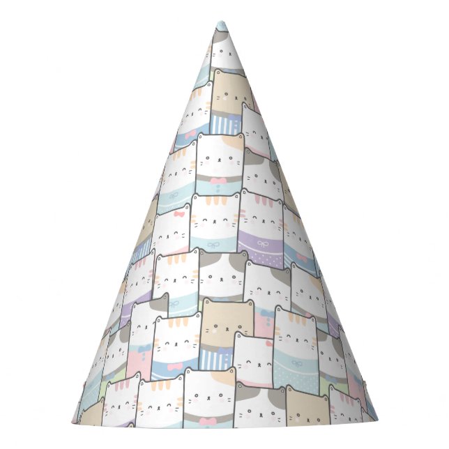 Niedlich Doodle Kitten Faces Pattern Partyhütchen (Vorderseite)