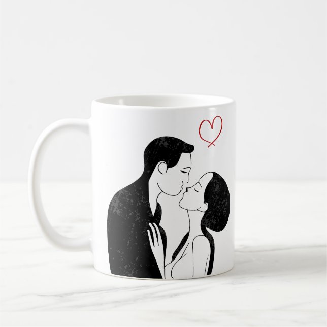Niedlich Doodle Liebe Herz Romantischer Kuss Kaffeetasse (Links)