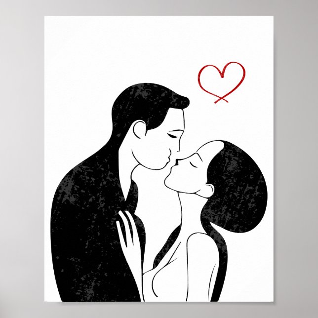 Niedlich Doodle Liebe Herz Romantischer Kuss Poster (Vorne)