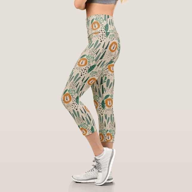 Niedlich Doodle Lion Jungle Regenwaldmuster Capri Leggings (Links)