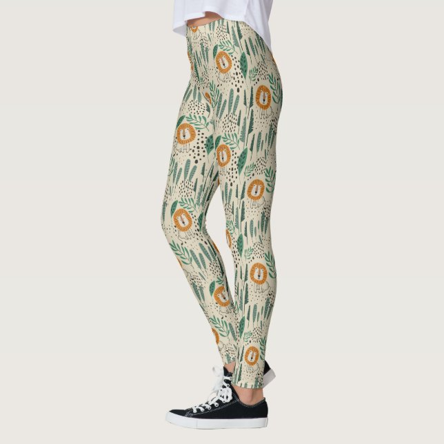 Niedlich Doodle Lion Jungle Regenwaldmuster Leggings (Links)