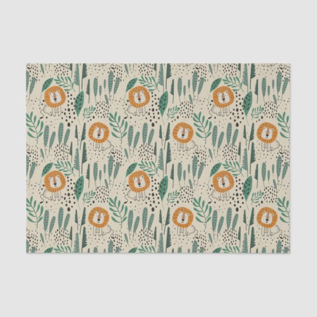 Niedlich Doodle Lion Jungle Regenwaldmuster Seidenpapier (Vorderseite)