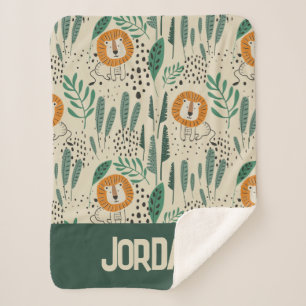 Niedlich Doodle Lion Jungle Regenwaldmuster Sherpadecke