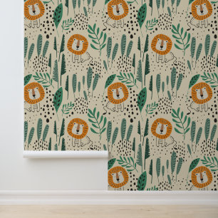 Niedlich Doodle Lion Jungle Regenwaldmuster Tapete