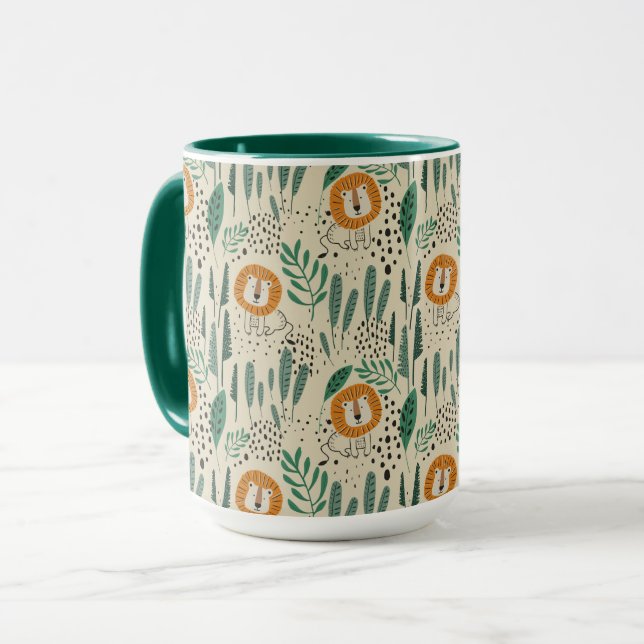 Niedlich Doodle Lion Jungle Regenwaldmuster Tasse (Vorderseite Links)