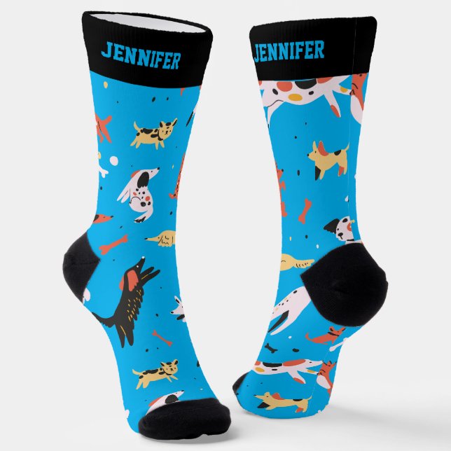 Niedlich Doodle Muster Retro Puppy Lover Socken (Gewinkelt)