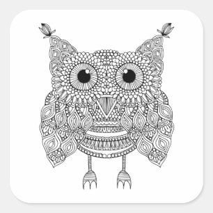 Niedlich Doodle Owl Quadratischer Aufkleber