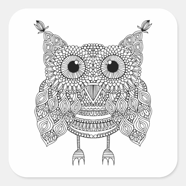 Niedlich Doodle Owl Quadratischer Aufkleber (Vorderseite)