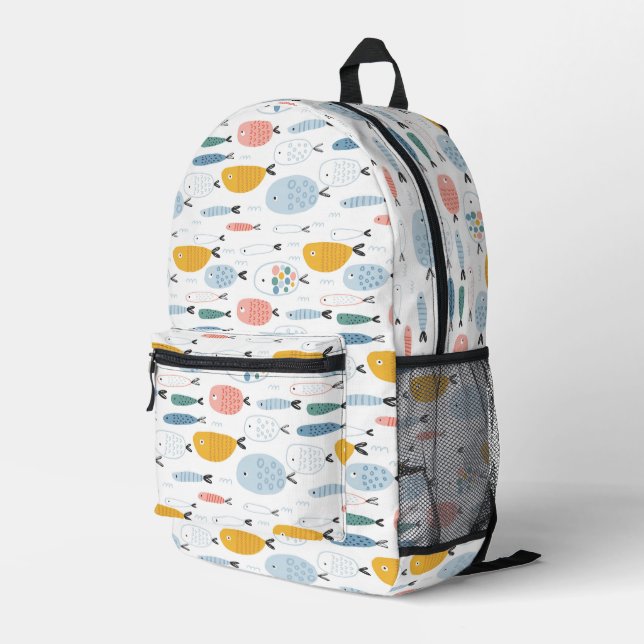 Niedlich Doodle School of Fish Pattern Bedruckter Rucksack (Rückseitige Ecke Rechts)