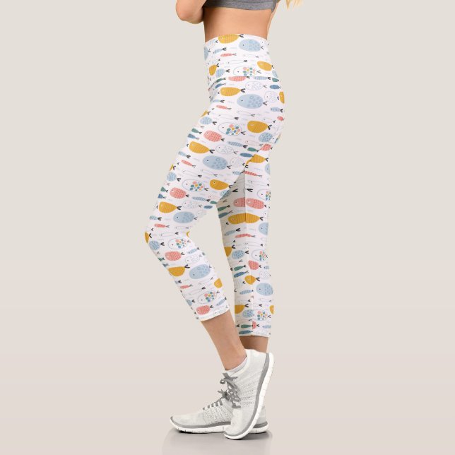 Niedlich Doodle School of Fish Pattern Capri Leggings (Links)