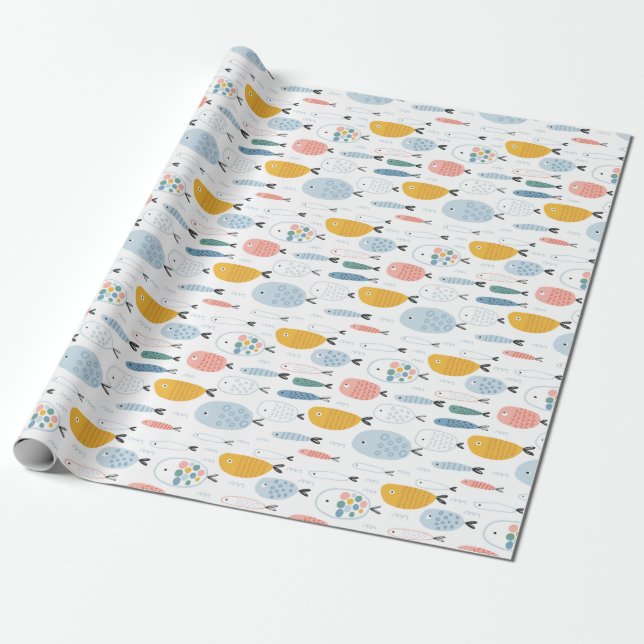 Niedlich Doodle School of Fish Pattern Geschenkpapier (Ungerollt)
