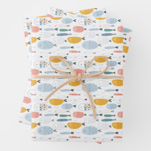 Niedlich Doodle School of Fish Pattern Geschenkpapier Set