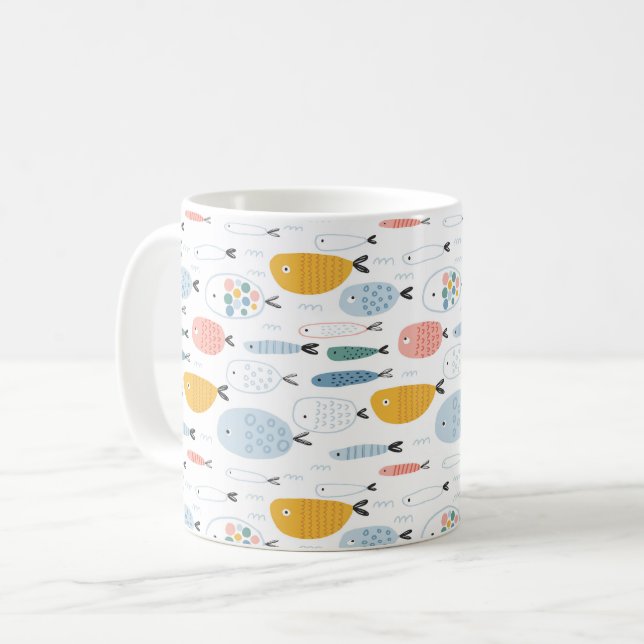 Niedlich Doodle School of Fish Pattern Kaffeetasse (Vorderseite Links)