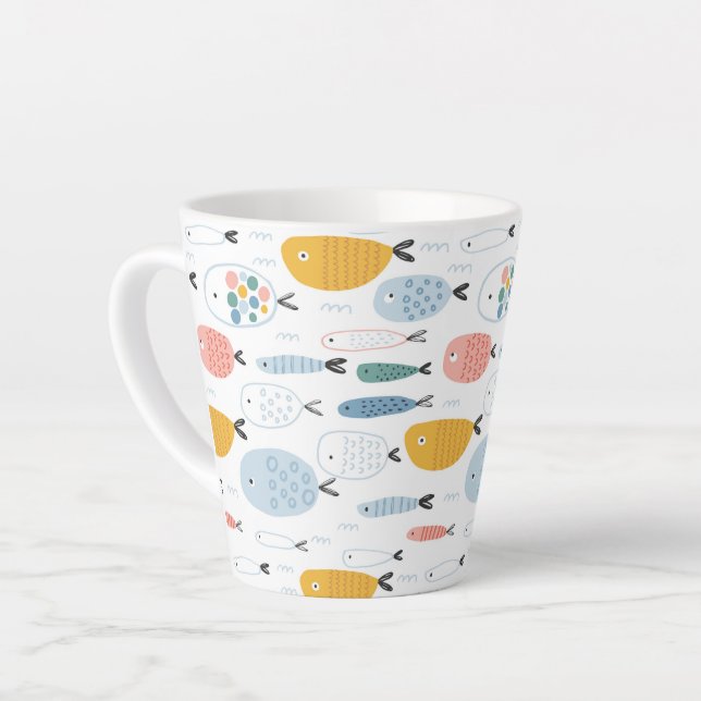 Niedlich Doodle School of Fish Pattern Milchtasse (Linke Ecke)