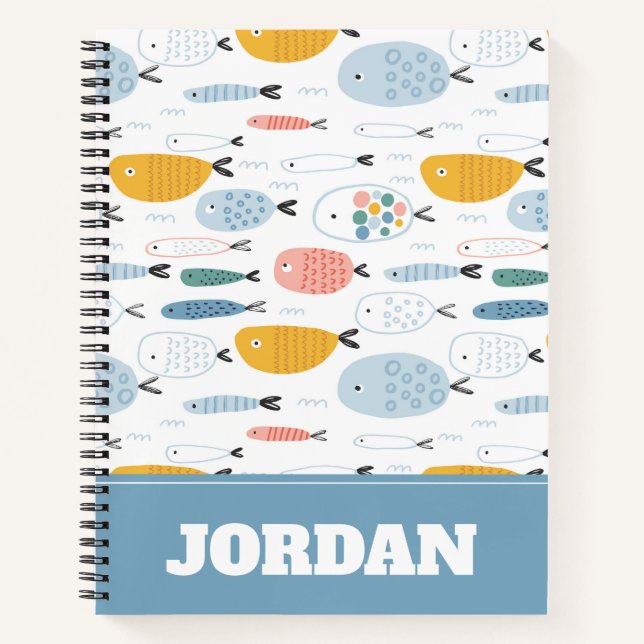 Niedlich Doodle School of Fish Pattern Notizbuch (Vorderseite)