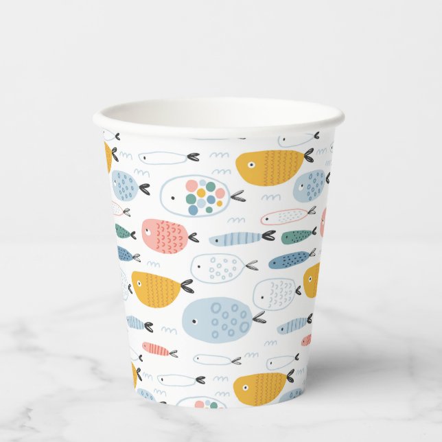 Niedlich Doodle School of Fish Pattern Pappbecher (Vorderseite)