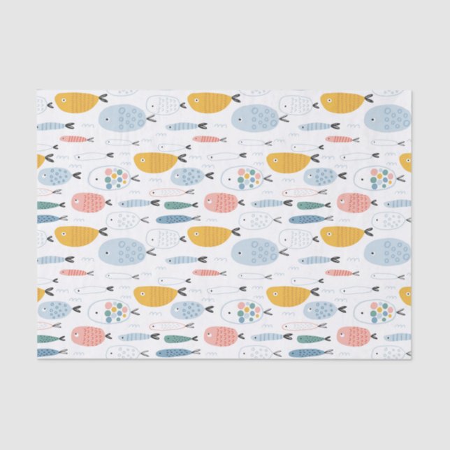 Niedlich Doodle School of Fish Pattern Seidenpapier (Vorderseite)