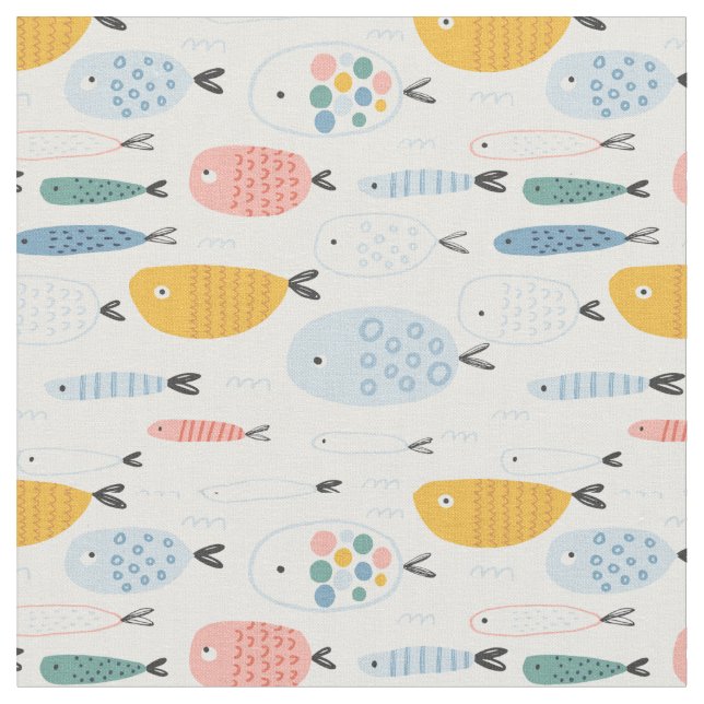 Niedlich Doodle School of Fish Pattern Stoff (Nahaufnahme)