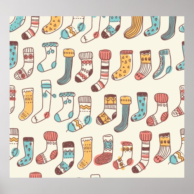 Niedlich Doodle Socken: Skandinavische Einfachheit Poster (Vorne)