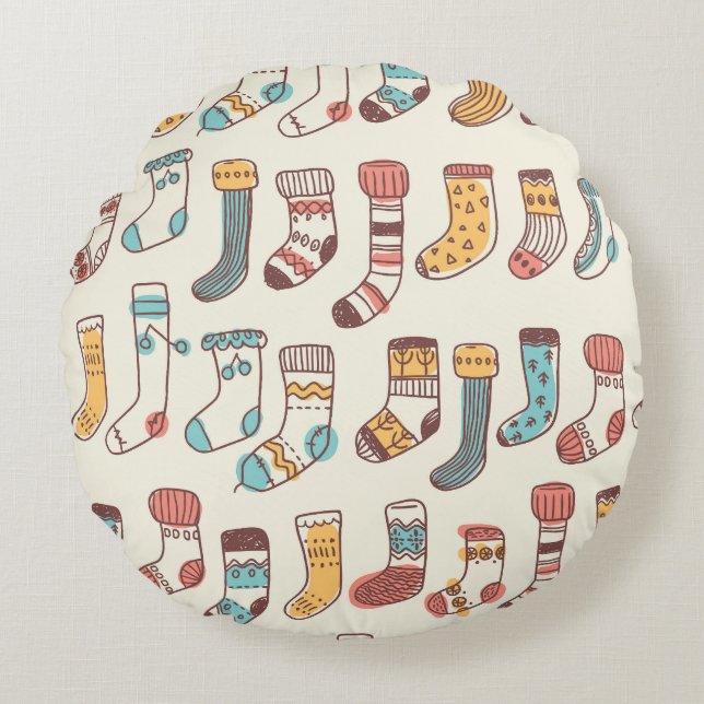 Niedlich Doodle Socken: Skandinavische Einfachheit Rundes Kissen (Vorderseite)