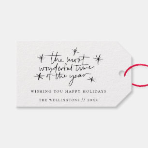 Niedlich Doodle Stars Weihnachts-Phrase Stripmuste Geschenkanhänger