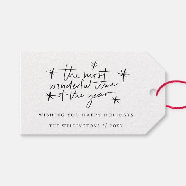 Niedlich Doodle Stars Weihnachts-Phrase Stripmuste Geschenkanhänger (Vorderseite (Horizontal))