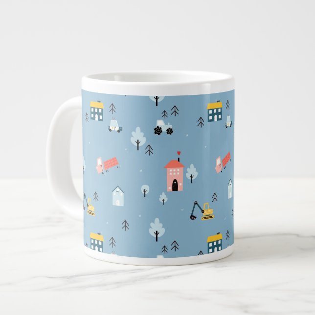 Niedlich Doodle Town Scene Muster Jumbo-Tasse (Vorderseite Links)