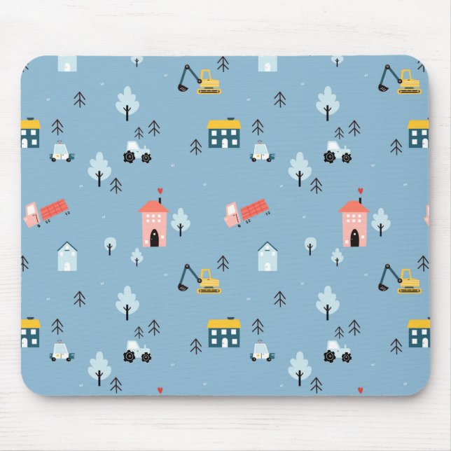 Niedlich Doodle Town Scene Muster Mousepad (Vorne)