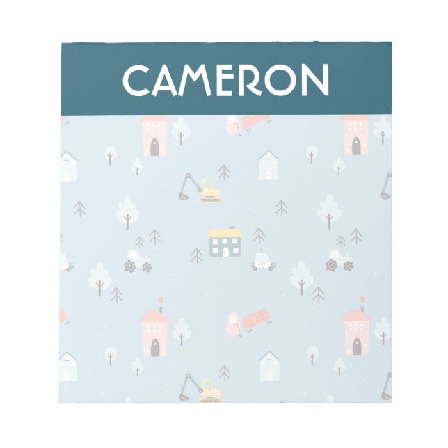 Niedlich Doodle Town Scene Muster Notizblock (Vorderseite)