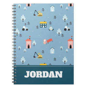 Niedlich Doodle Town Scene Muster Notizblock