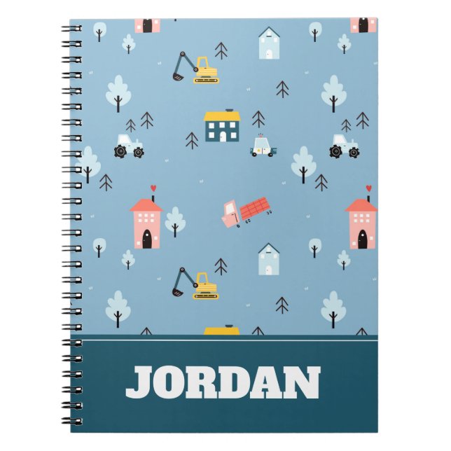 Niedlich Doodle Town Scene Muster Notizblock (Vorderseite)