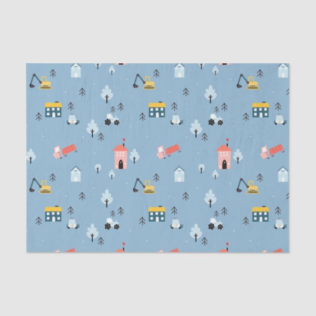 Niedlich Doodle Town Scene Muster Seidenpapier (Vorderseite)