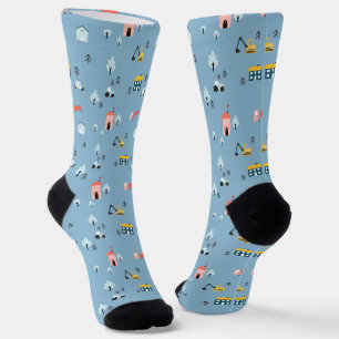 Niedlich Doodle Town Scene Muster Socken