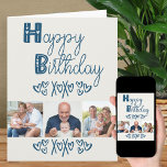 Niedlich Doodle Typografie Blau Grau 3 Foto Geburt Karte<br><div class="desc">Erstellen Sie Ihre eigene Geburtstagskarte mit 3 Ihrer Lieblings-Fotos. Das Design hat niedliche whimsical Typografie Hand mit Liebe Herz und Doodles. Die Fotovorlage zeigt Ihre Bilder im quadratischen / instagram Format in einer einfachen Foto Streifen Collage. Die Nachricht im Inneren ist vollständig editierbar und Sie können wählen, ob Sie Ihren...</div>