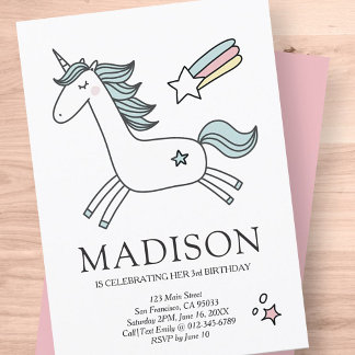 Niedlich Doodle Unicorn Stars Einladung zum Geburt