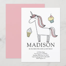 Niedlich Doodle Unicorn Süßigkeiten zum Geburtstag Einladung