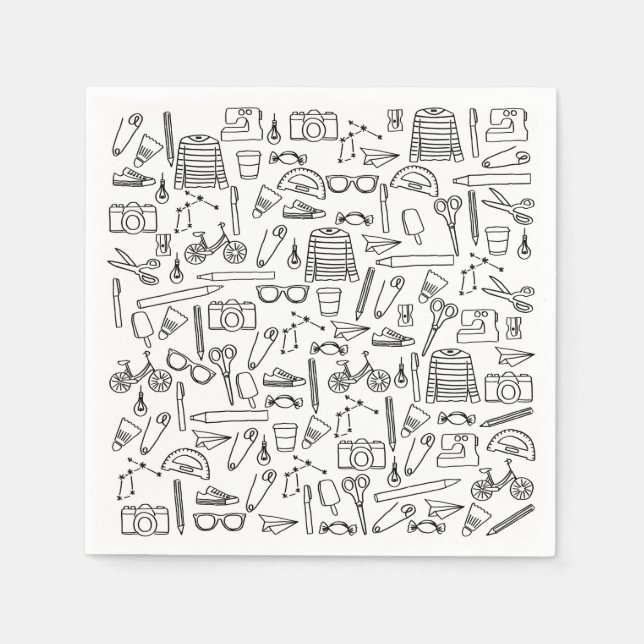 Niedlich Doodle Zeichnungspapier Napkins Serviette (Vorderseite)